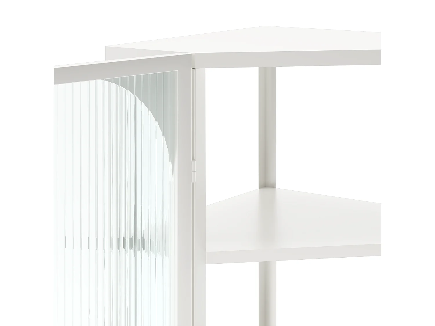 Driehoekige glazen wandkast, H 105 cm – Zonder achterwand – Wit