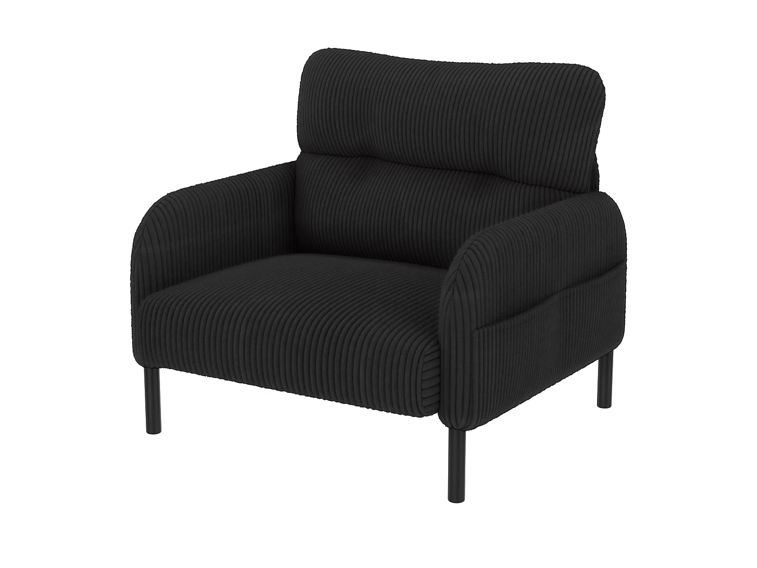 Fauteuil simple en velours côtelé avec poches latérales - Noir
