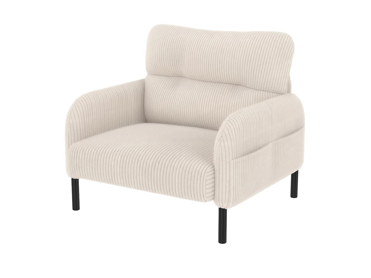 Fauteuil simple en velours côtelé avec poches latérales - Beige
