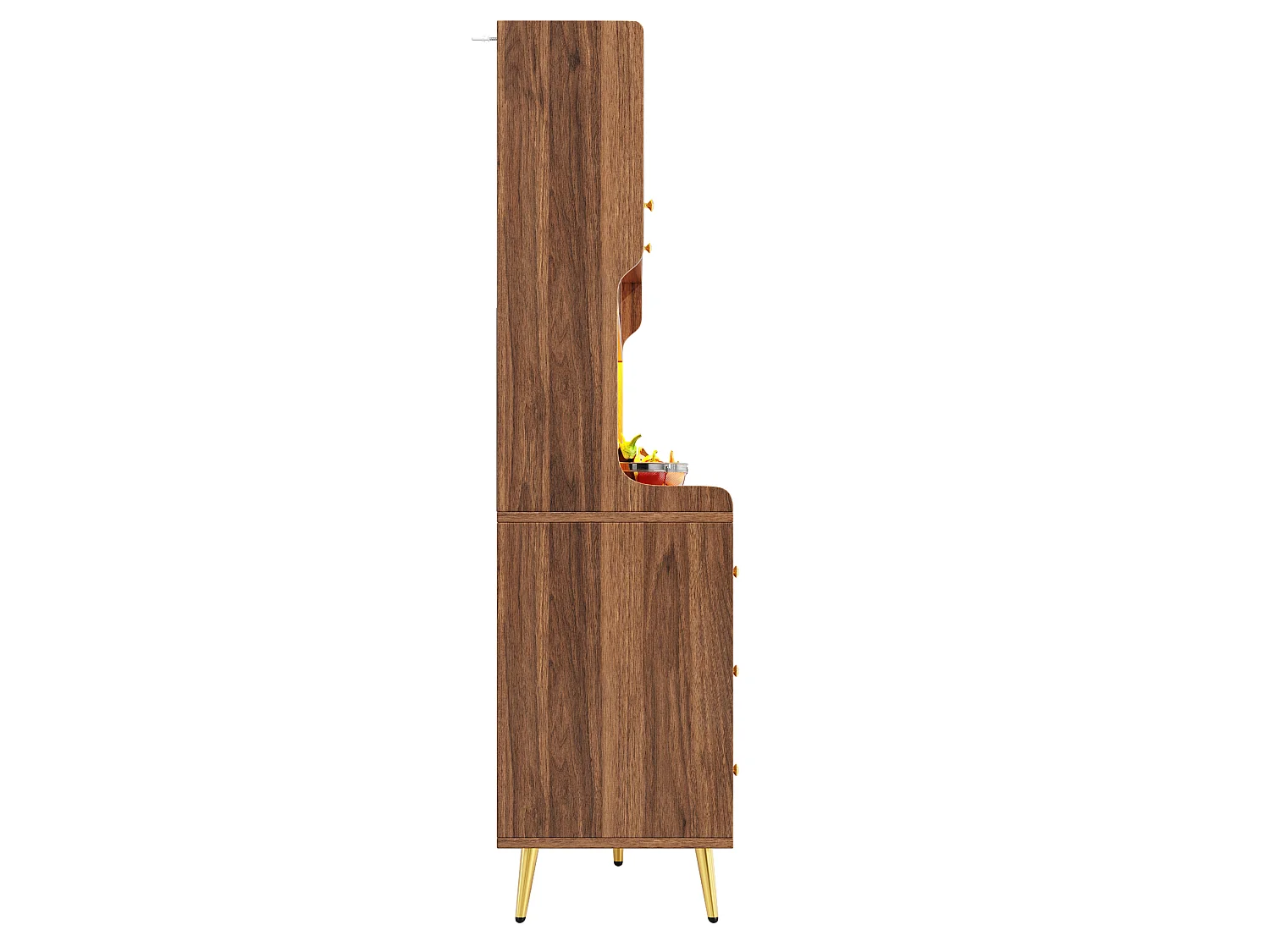 LED-keukenkast met geperforeerd paneel, 5 lades en planken - Bruin