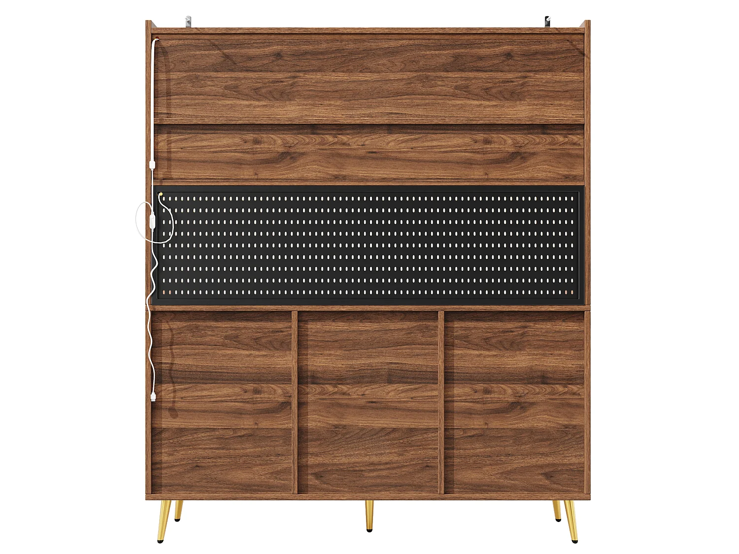 LED-keukenkast met geperforeerd paneel, 5 lades en planken - Bruin