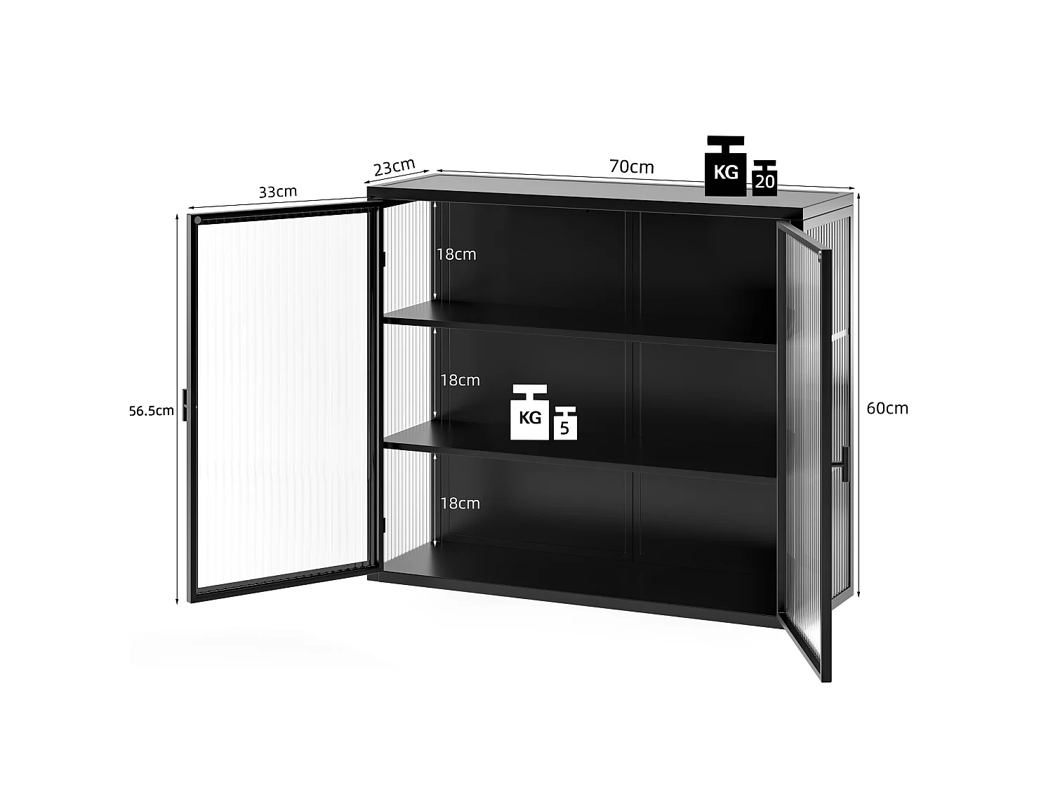 Wandkast met 2 glazen deuren – Zwart