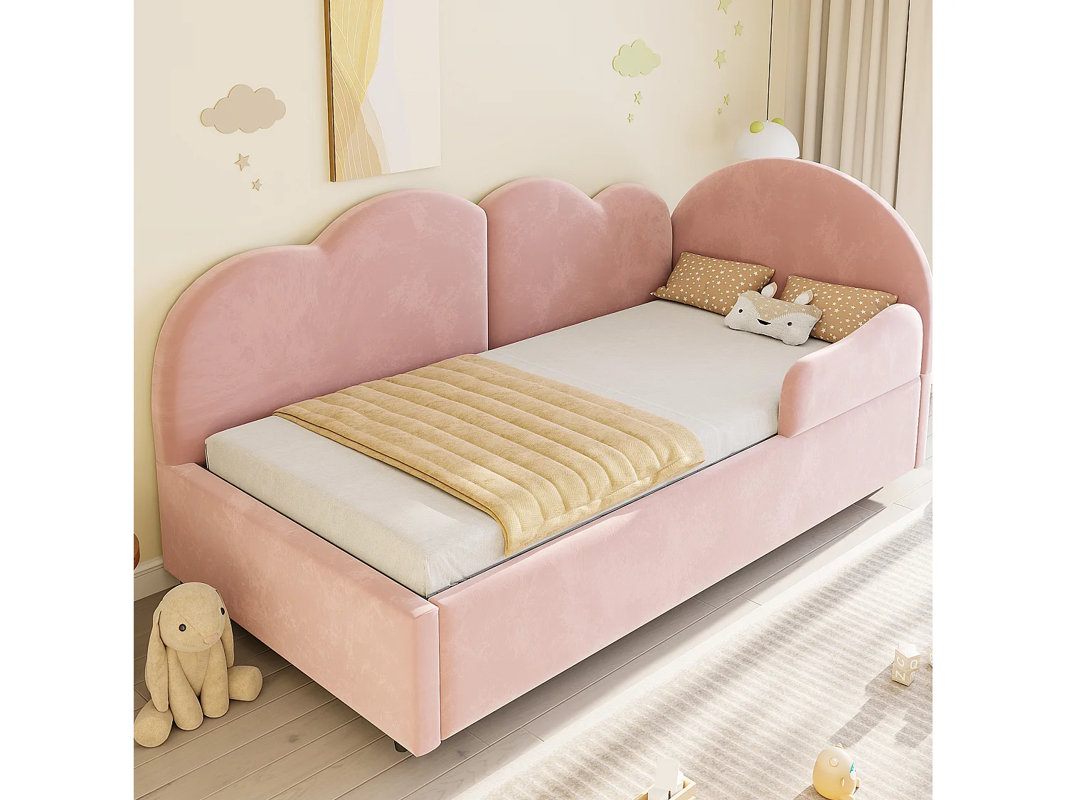 Lit banquette extensible 90 x 200 cm et 90 x 190 cm - Velours rose