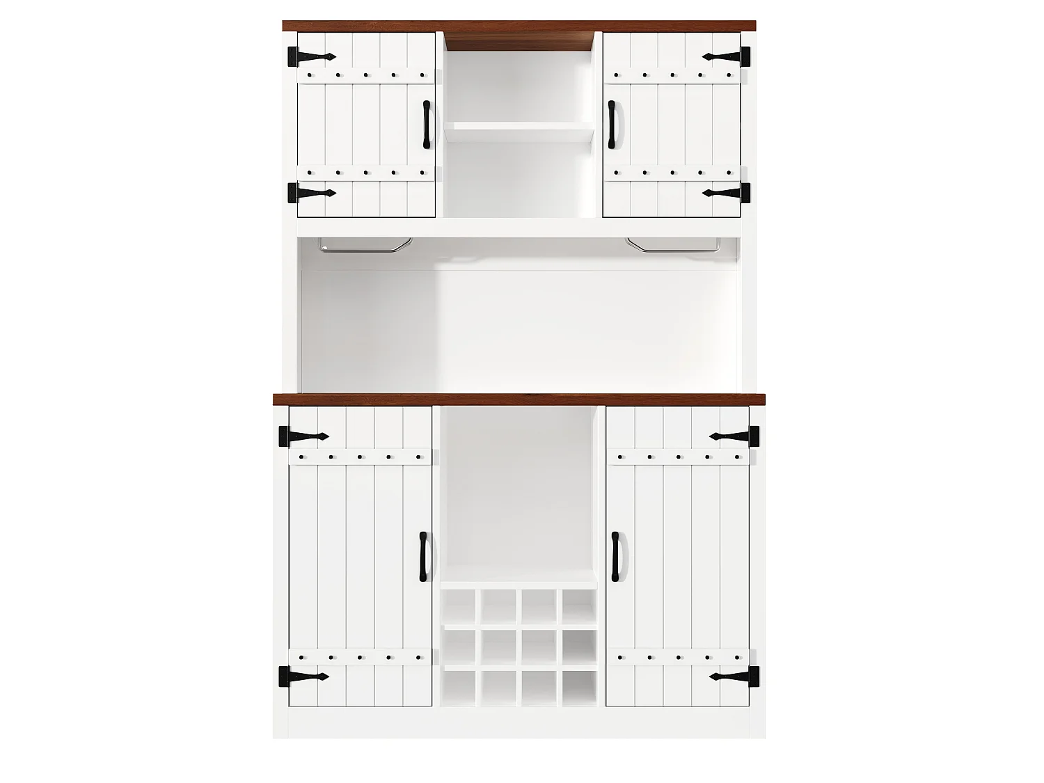 Buffet de cuisine avec LED, 4 portes et casier à bouteilles de vin - Blanc