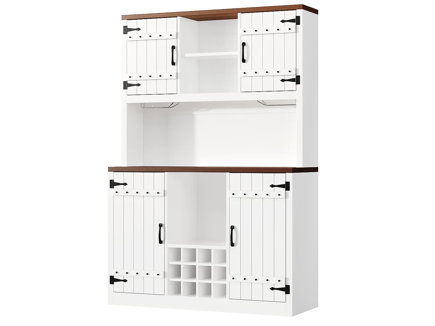 Buffet de cuisine avec LED, 4 portes et casier à bouteilles de vin - Blanc