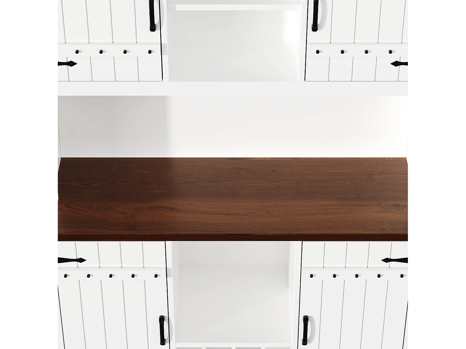 Buffet de cuisine avec LED, 4 portes et casier à bouteilles de vin - Blanc