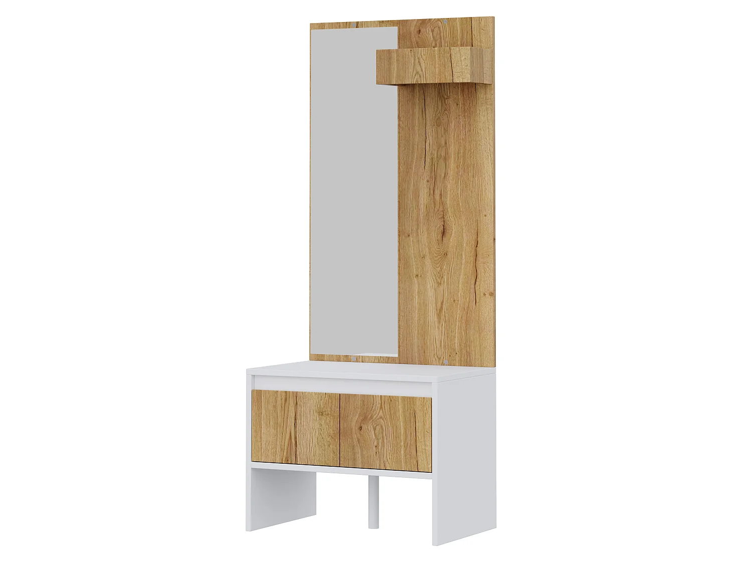 Vestiaire d'entrée avec penderie, miroir et 2 tiroirs – Blanc et naturel