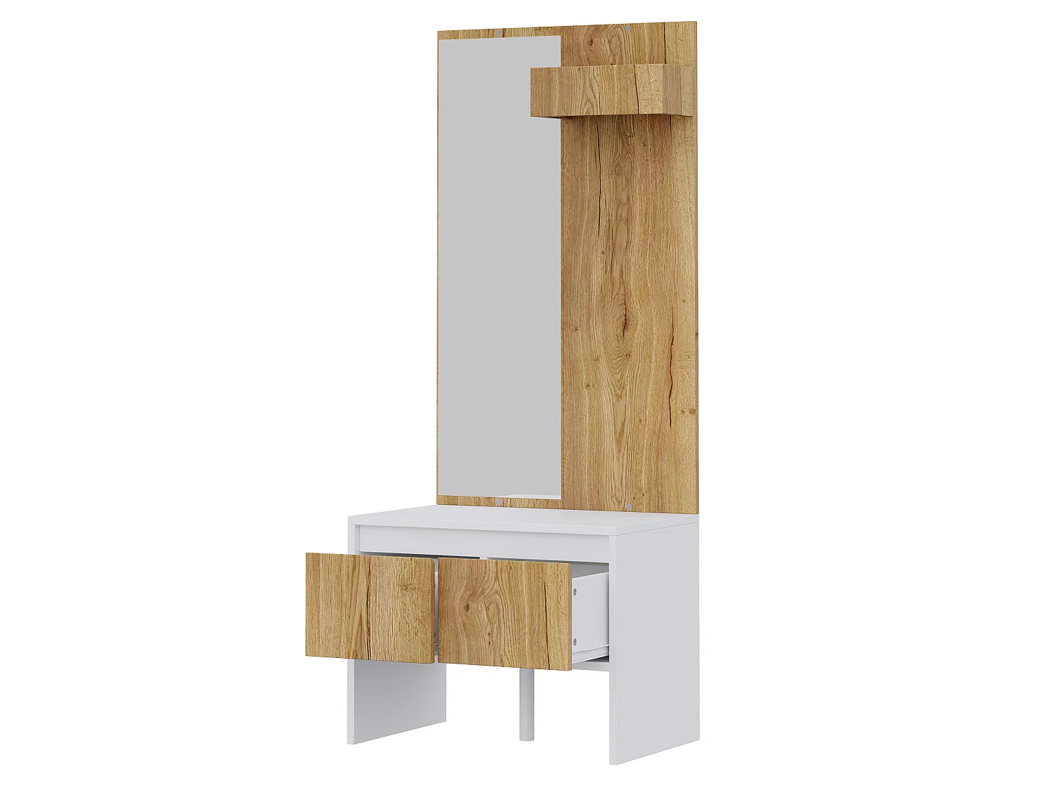 Vestiaire d'entrée avec penderie, miroir et 2 tiroirs – Blanc et naturel