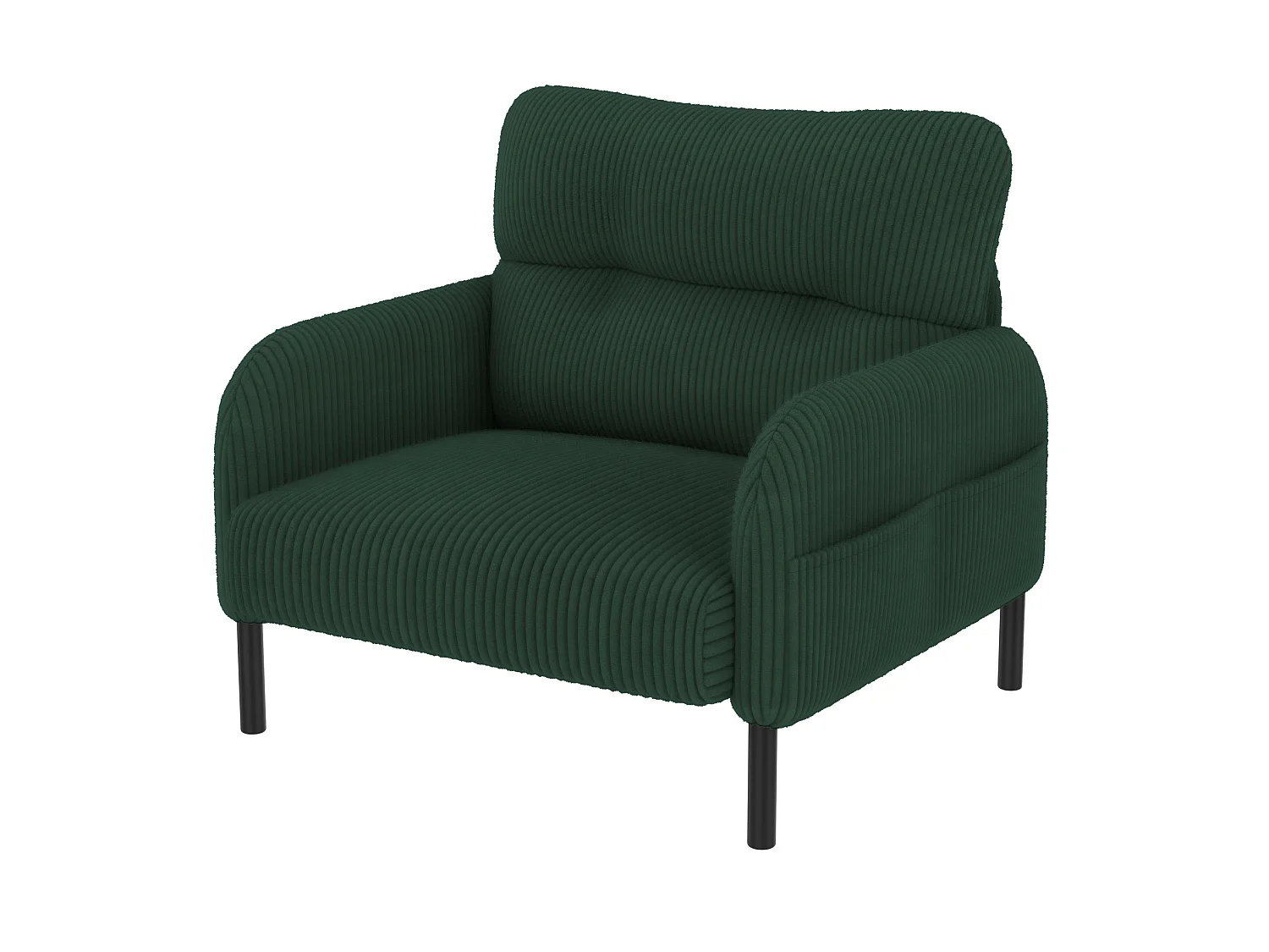 Fauteuil simple en velours côtelé avec poches latérales - Vert émeraude