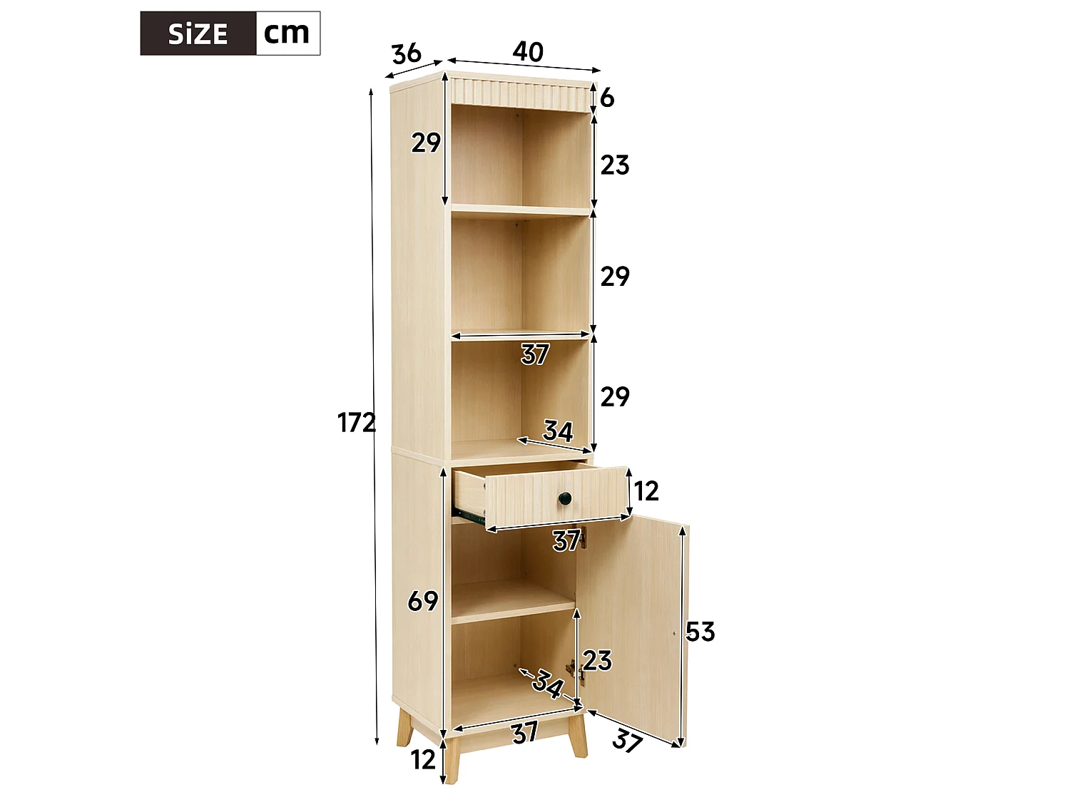 Colonne de salle de bain sur pied - H 172 cm - Naturel clair