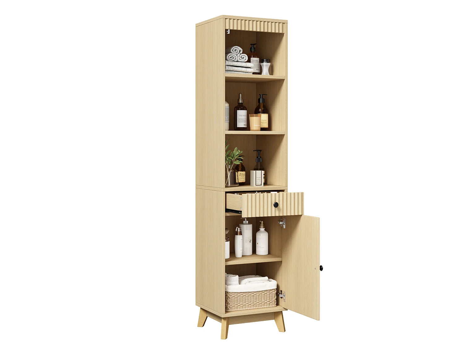 Colonne de salle de bain sur pied - H 172 cm - Naturel clair