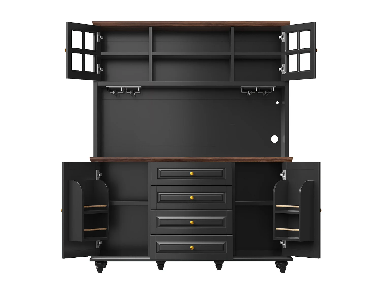 Buffet de cuisine avec LED, 4 tiroirs et 4 portes - Noir