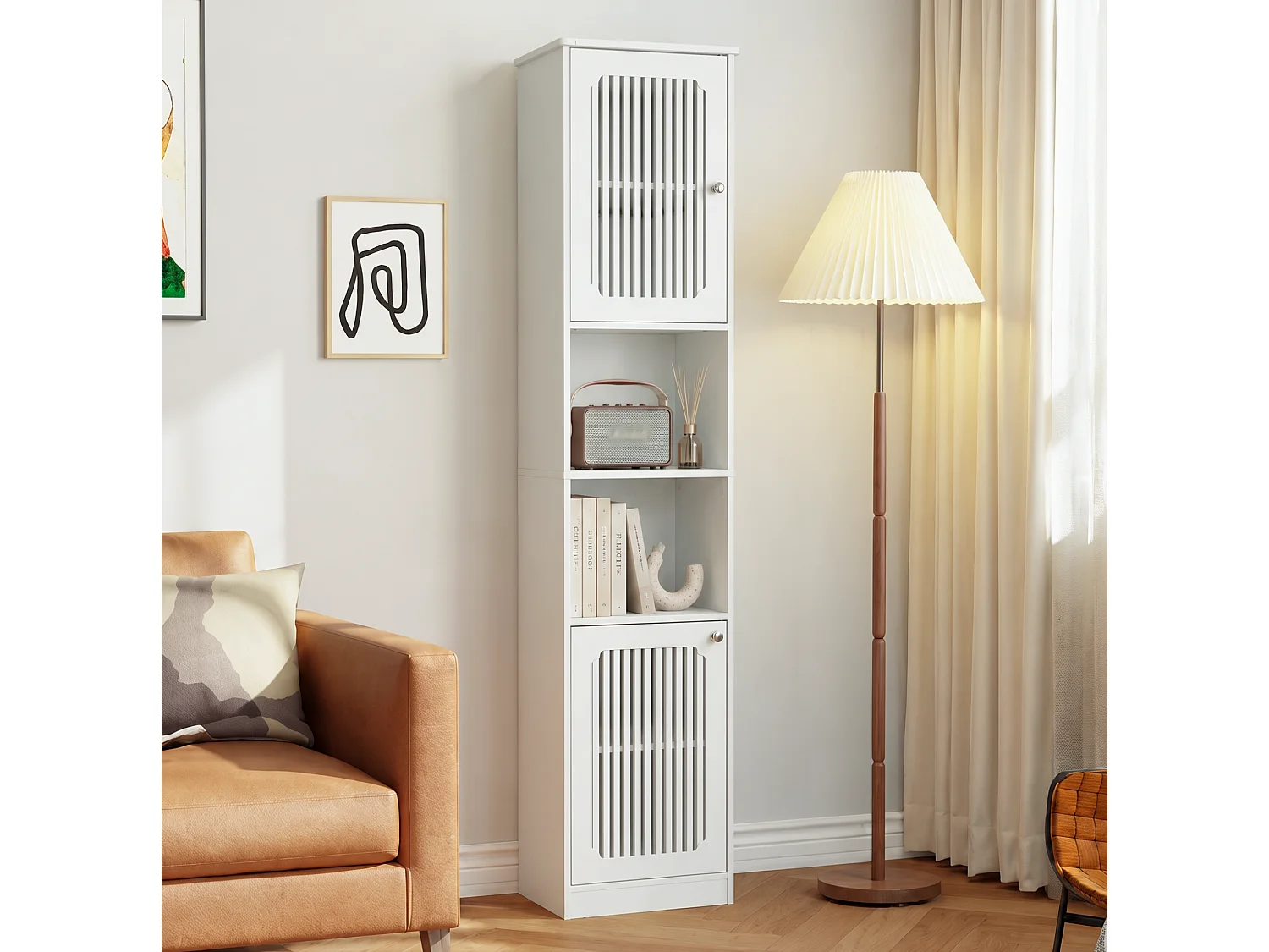 Coluna de casa de banho de 163 cm com prateleiras ajustáveis- Branco