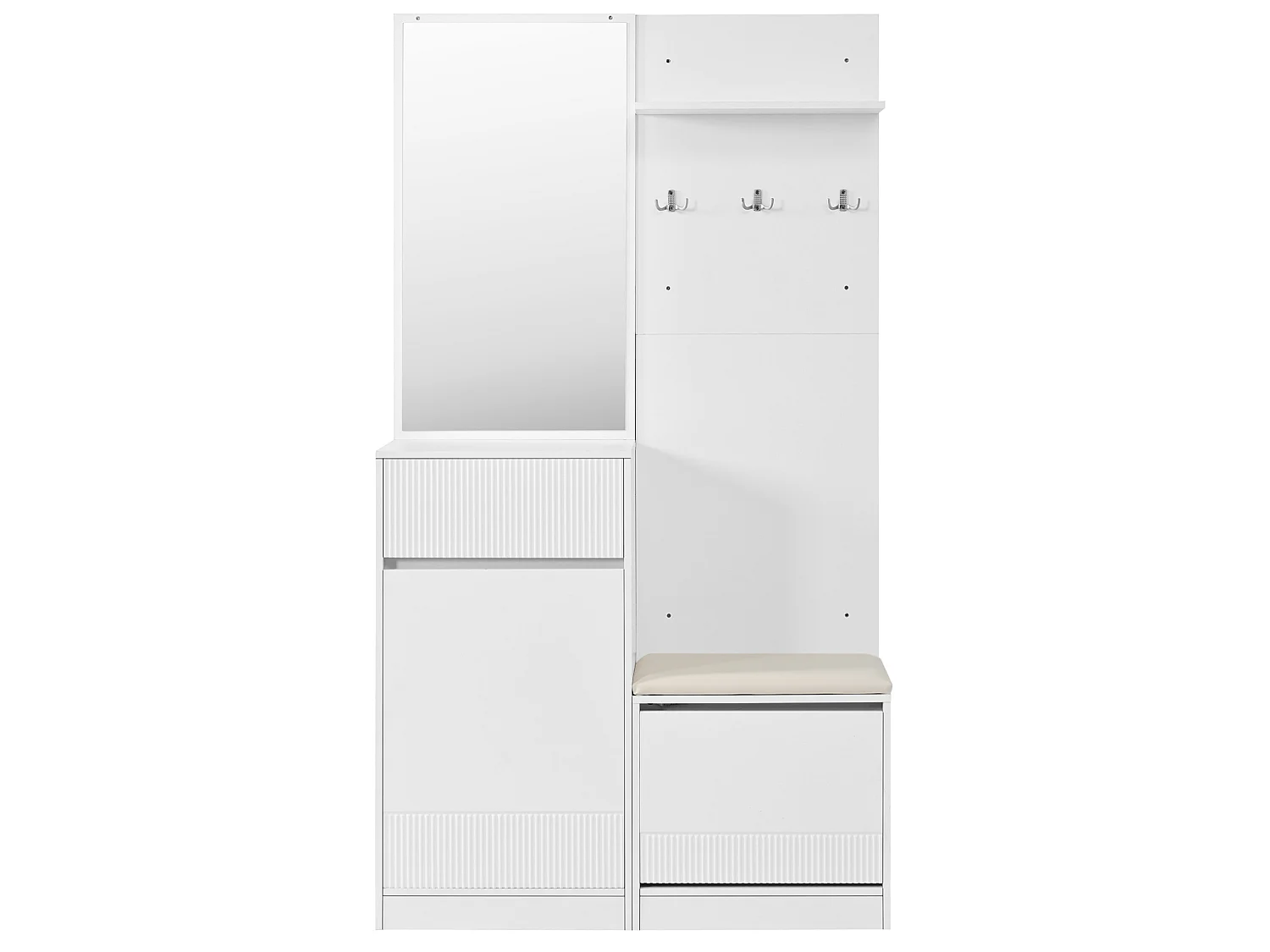 Vestiaire d'entrée avec miroir, banc et LED - Blanc 105 x 38 x 190 cm