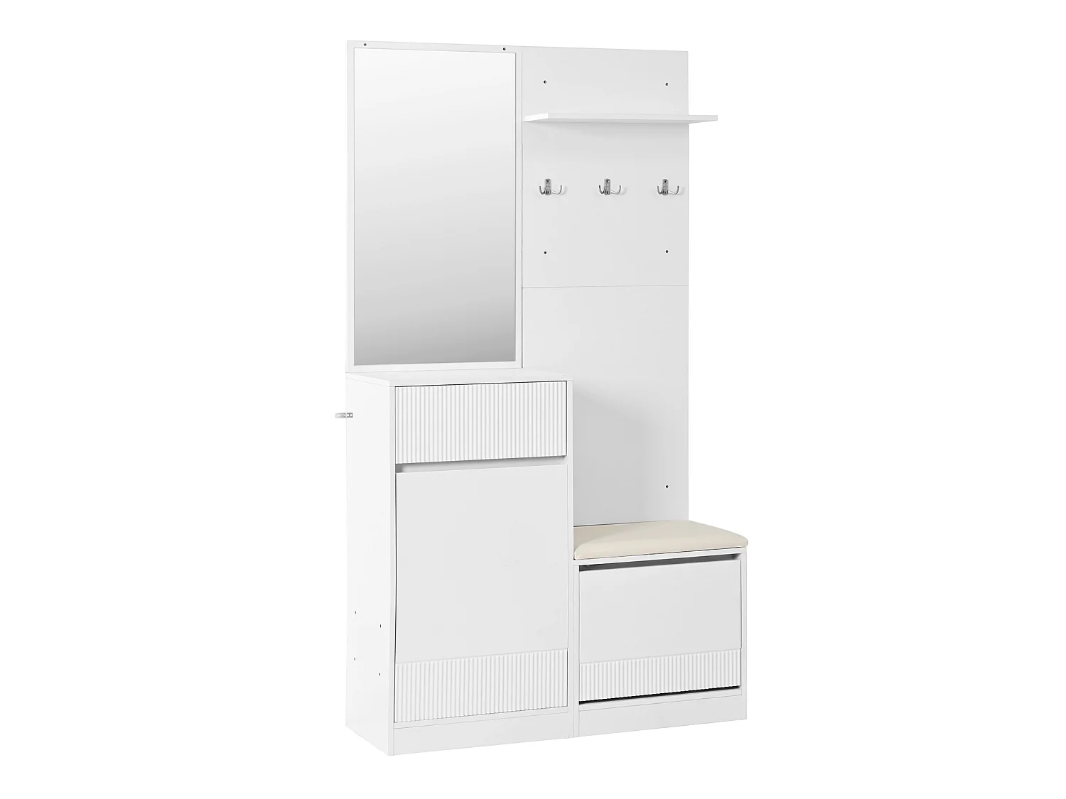 Vestiaire d'entrée avec miroir, banc et LED - Blanc 105 x 38 x 190 cm