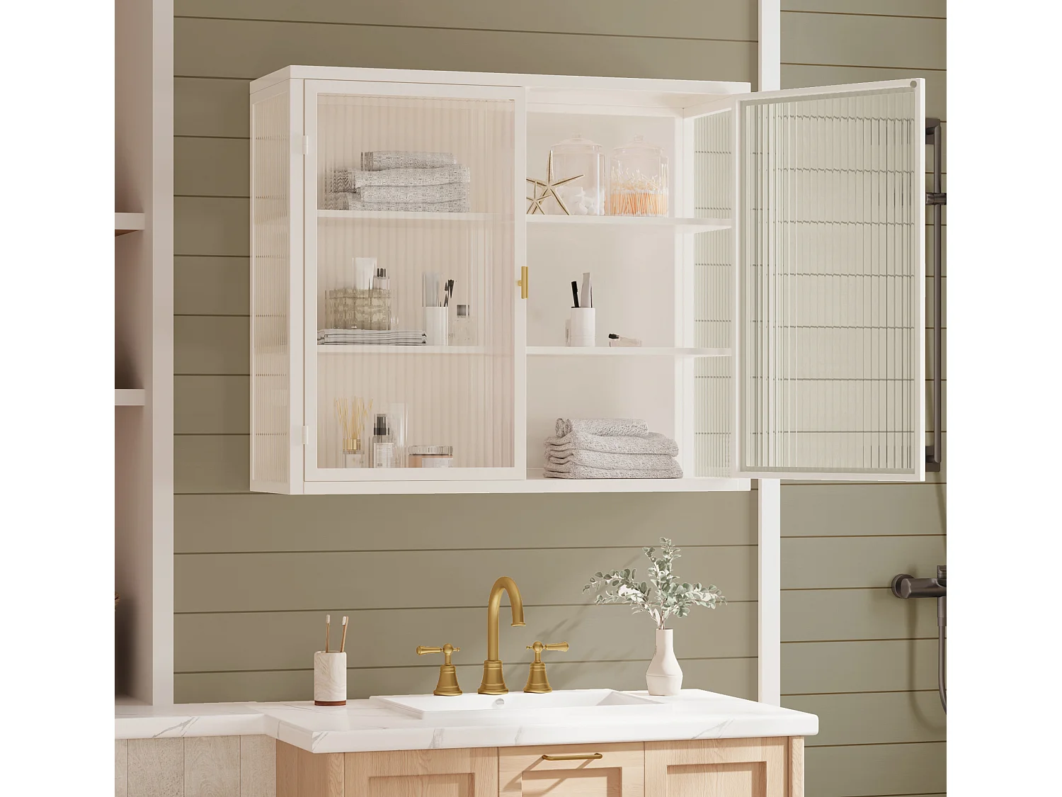 Armoire murale avec 2 portes en verre - Blanc