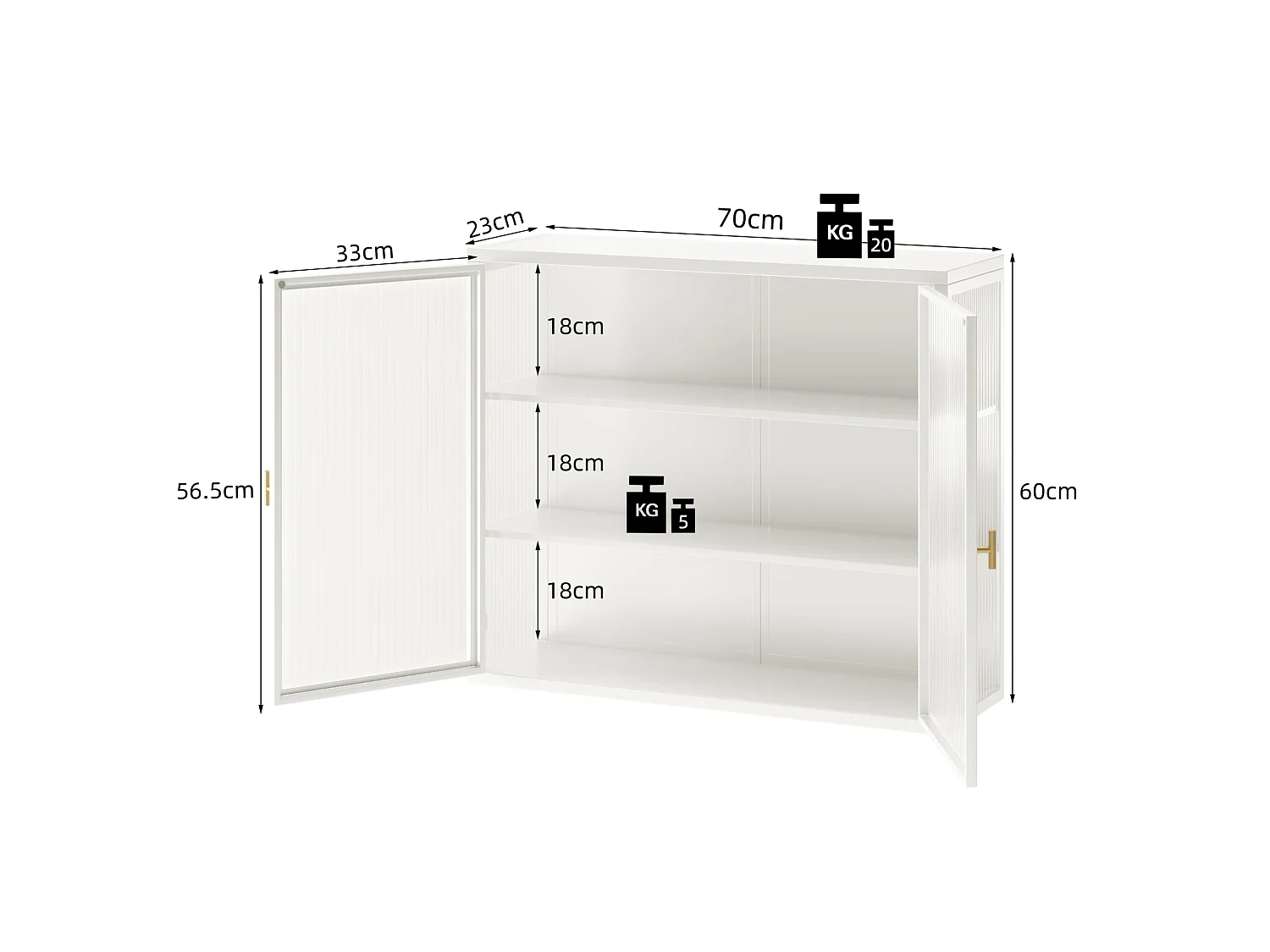 Armoire murale avec 2 portes en verre - Blanc