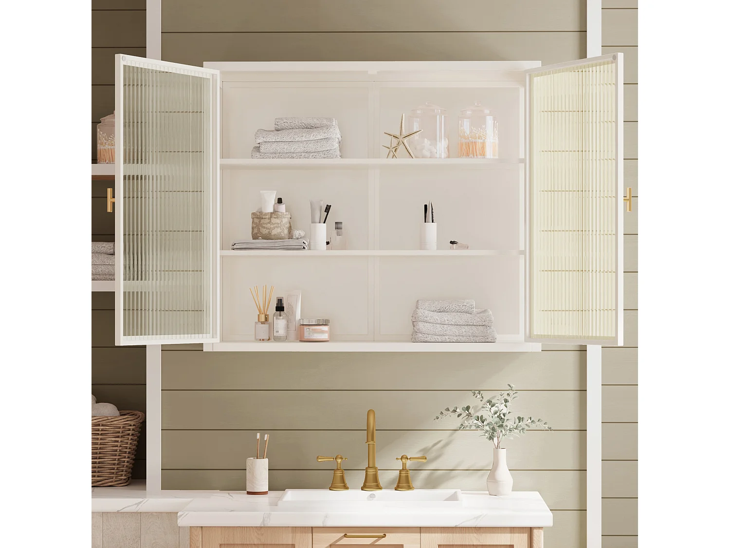 Armoire murale avec 2 portes en verre - Blanc