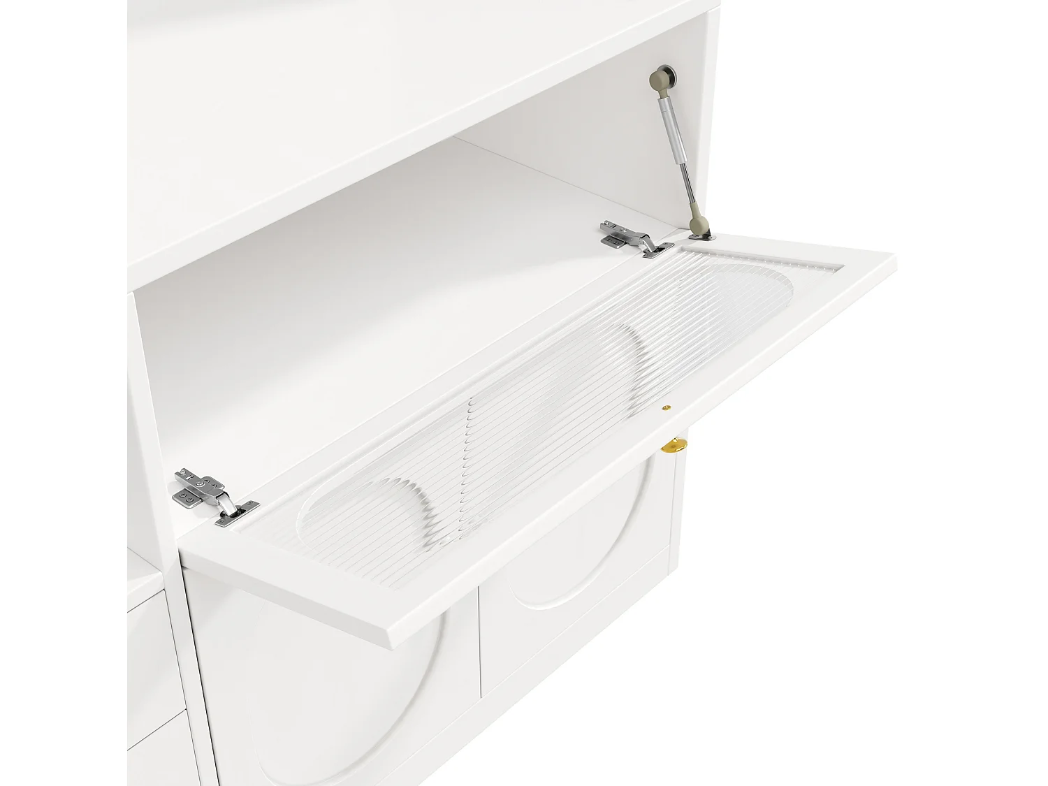 Buffet de cuisine avec LEDs, portes, casier à vin et 3 tiroirs- Blanc
