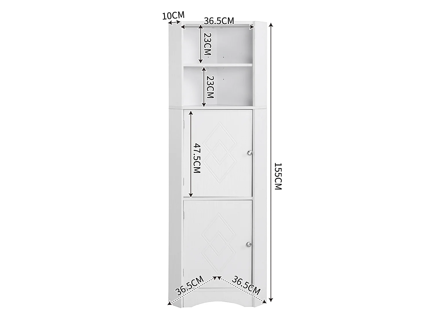 Colonne salle de bain d'angle avec étagère réglable - Blanc
