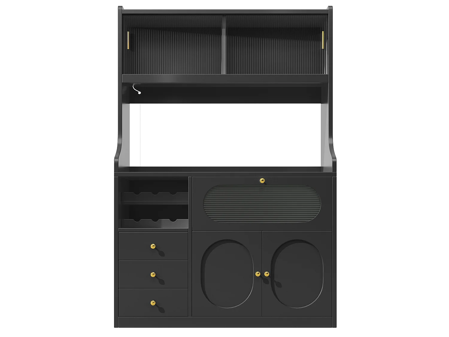 Buffet de cuisine avec LEDs, portes, casier à vin et 3 tiroirs- Noir