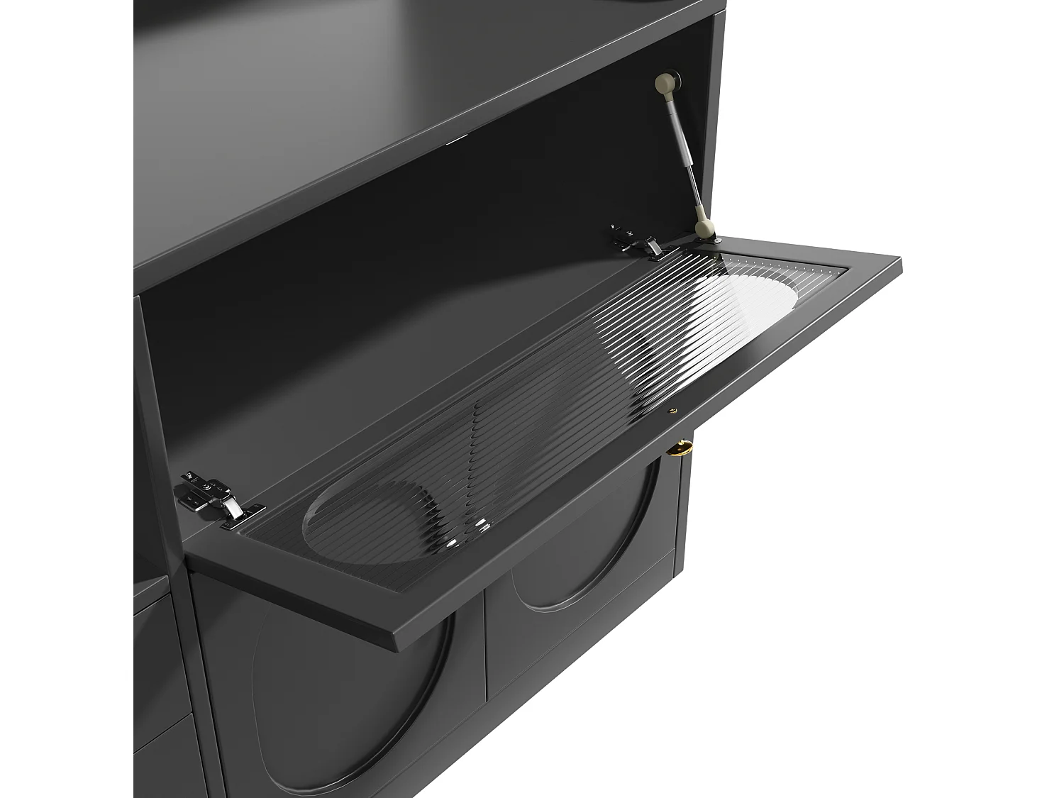 Buffet de cuisine avec LEDs, portes, casier à vin et 3 tiroirs- Noir