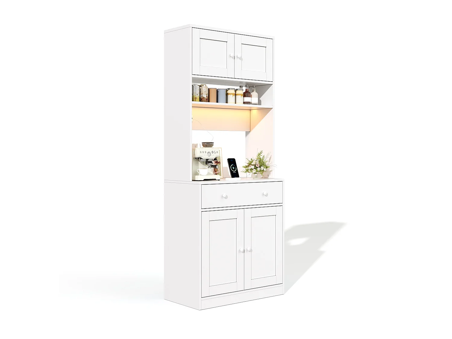 Meuble de cuisine avec LED, prise électrique et tiroir - Blanc 72 x 40 x 180 cm
