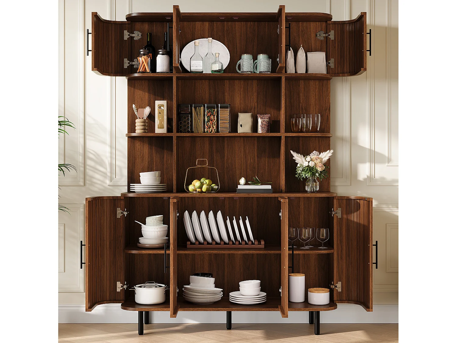 Keukendressoir met 8 deuren - MDF en metaal - Bruin 120 x 40 x 180 cm