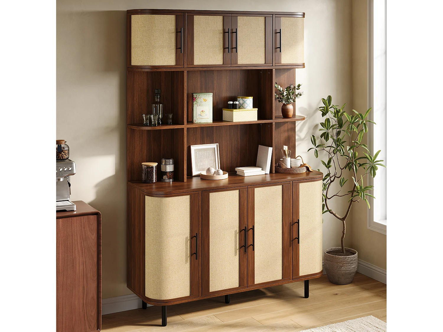 Keukendressoir met 8 deuren - MDF en metaal - Bruin 120 x 40 x 180 cm