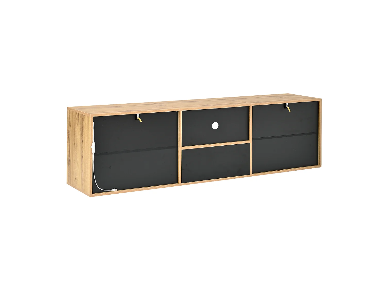 Meuble TV bas avec 2 portes et 1 tiroir, éclairage LED - Noir et bois