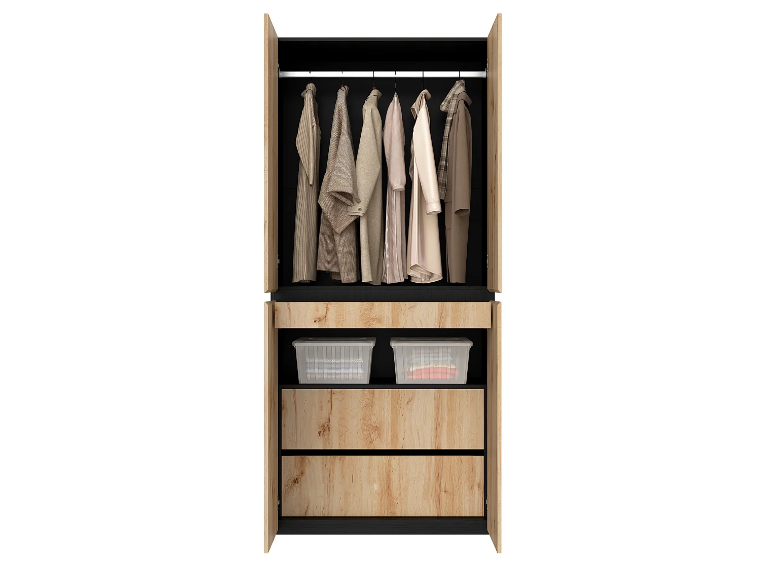 Armoire avec 4 portes et 3 tiroirs - Couleur bois 90 x 50 x 200 cm