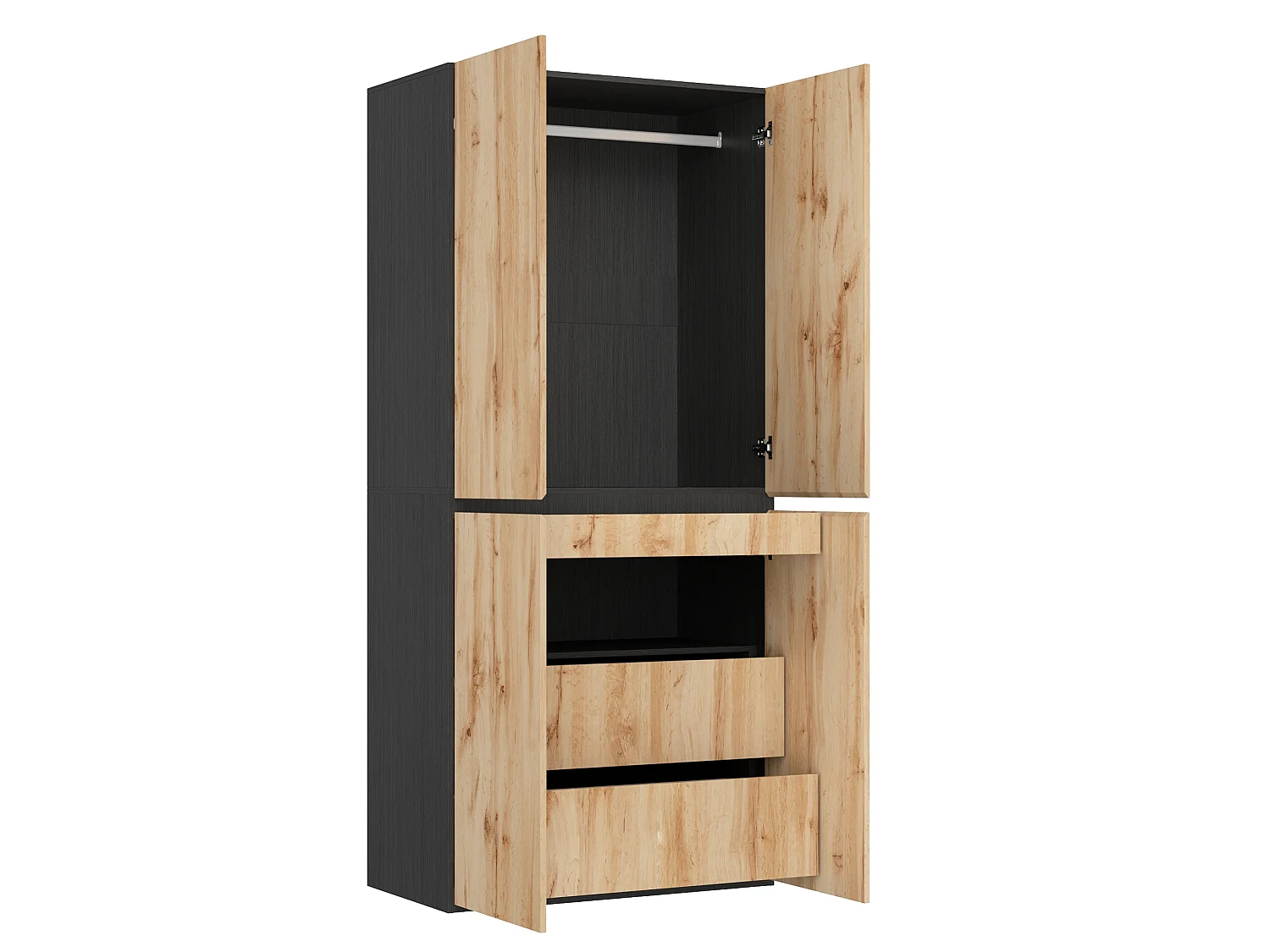 Armoire avec 4 portes et 3 tiroirs - Couleur bois 90 x 50 x 200 cm