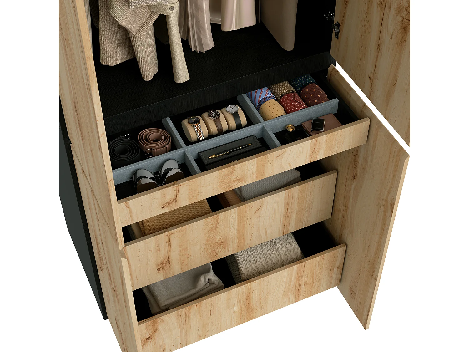 Armoire avec 4 portes et 3 tiroirs - Couleur bois 90 x 50 x 200 cm