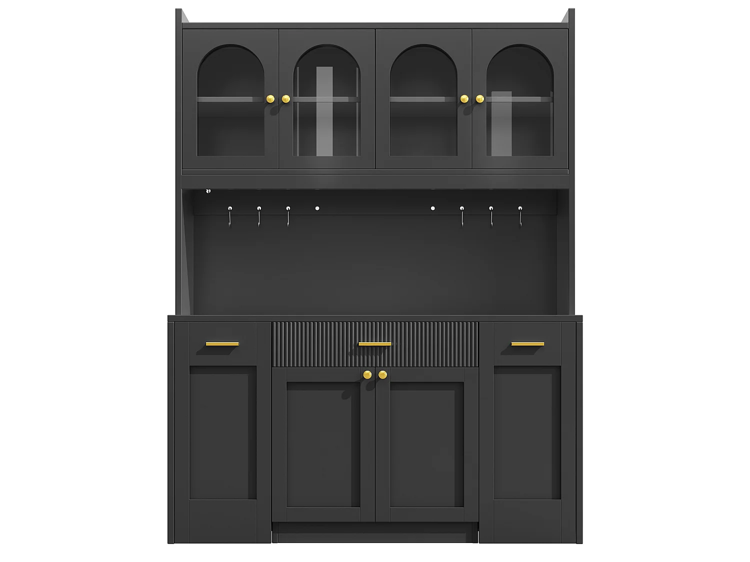 Meuble de cuisine 120 cm avec éclairage LED, portes et tiroirs - Noir