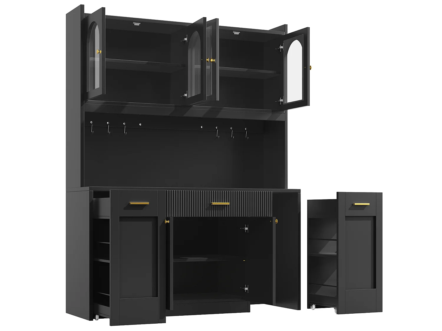 Meuble de cuisine 120 cm avec éclairage LED, portes et tiroirs - Noir