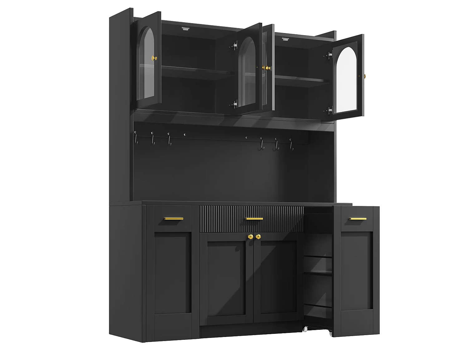 Meuble de cuisine 120 cm avec éclairage LED, portes et tiroirs - Noir