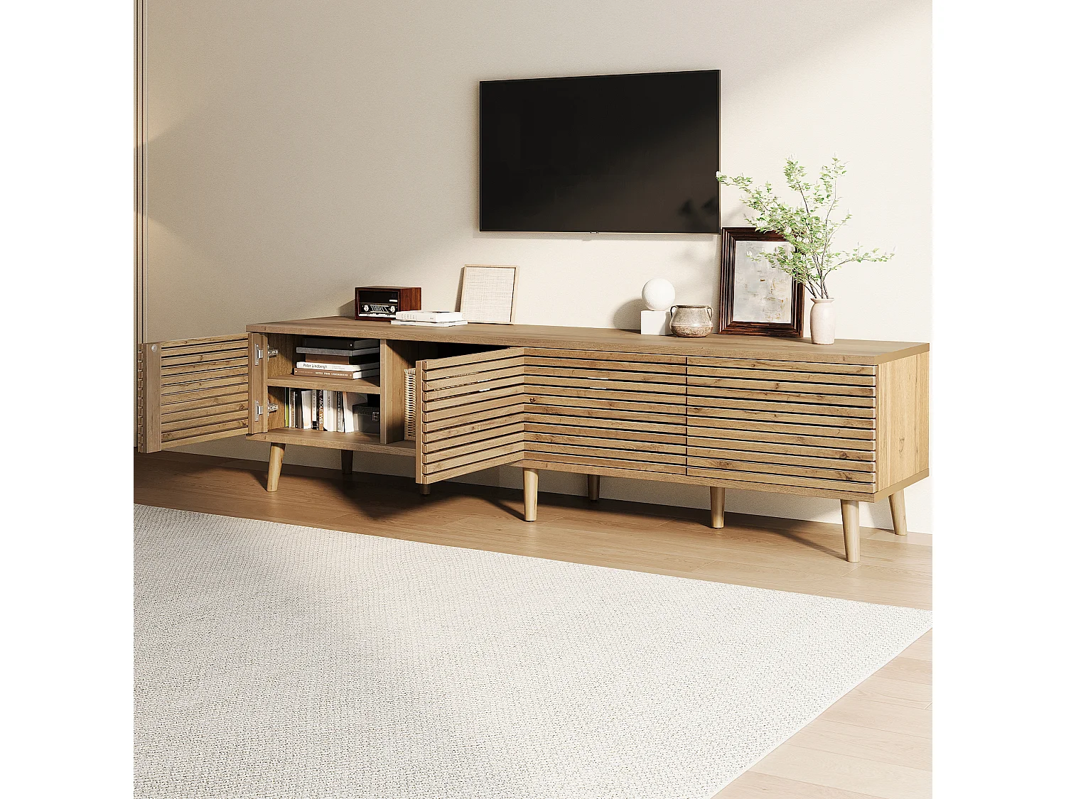 Tv-meubel met 4 deuren voor 75-inch tv's - Houtkleur 180 x 40 x 46 cm