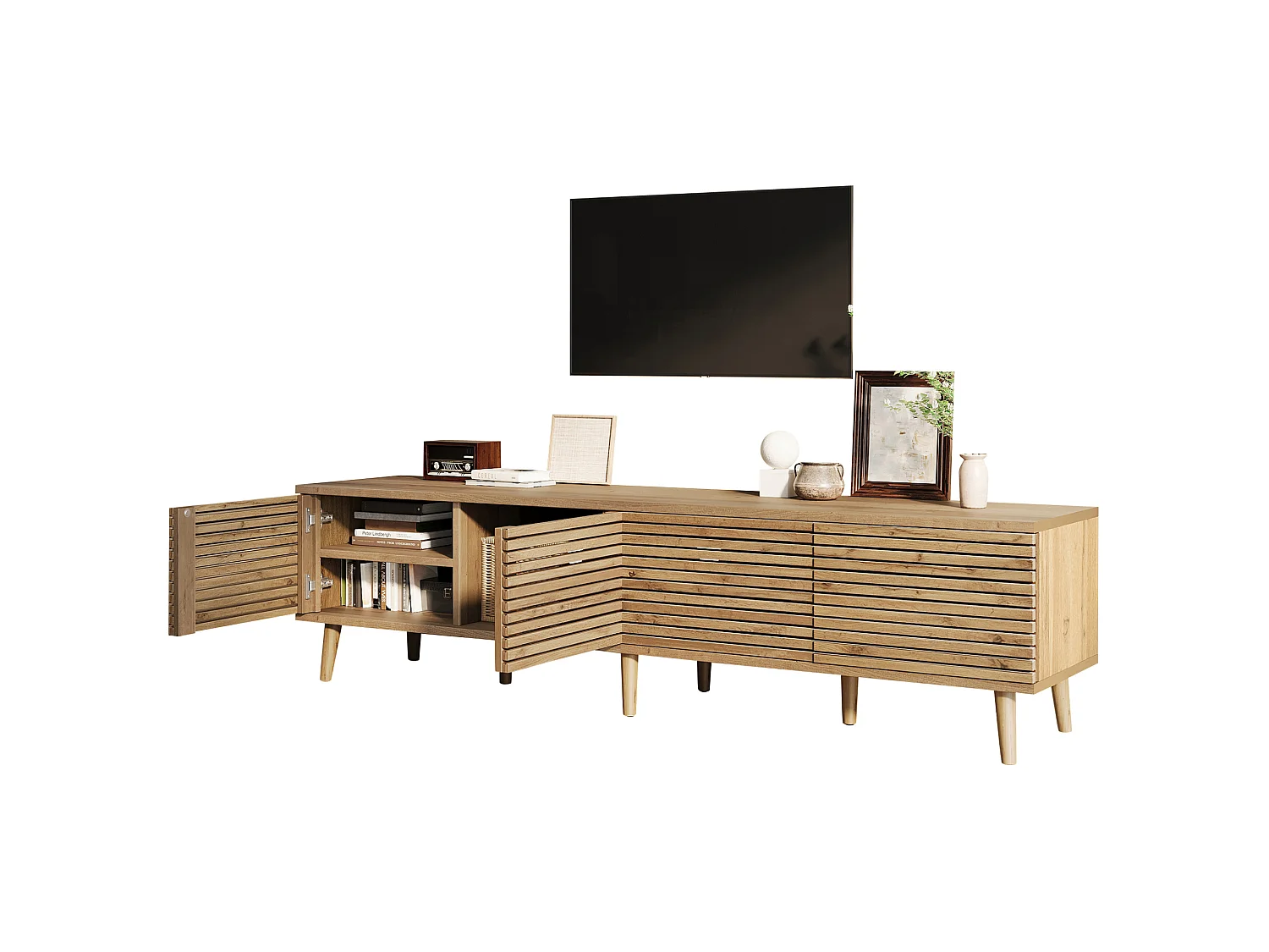 Tv-meubel met 4 deuren voor 75-inch tv's - Houtkleur 180 x 40 x 46 cm