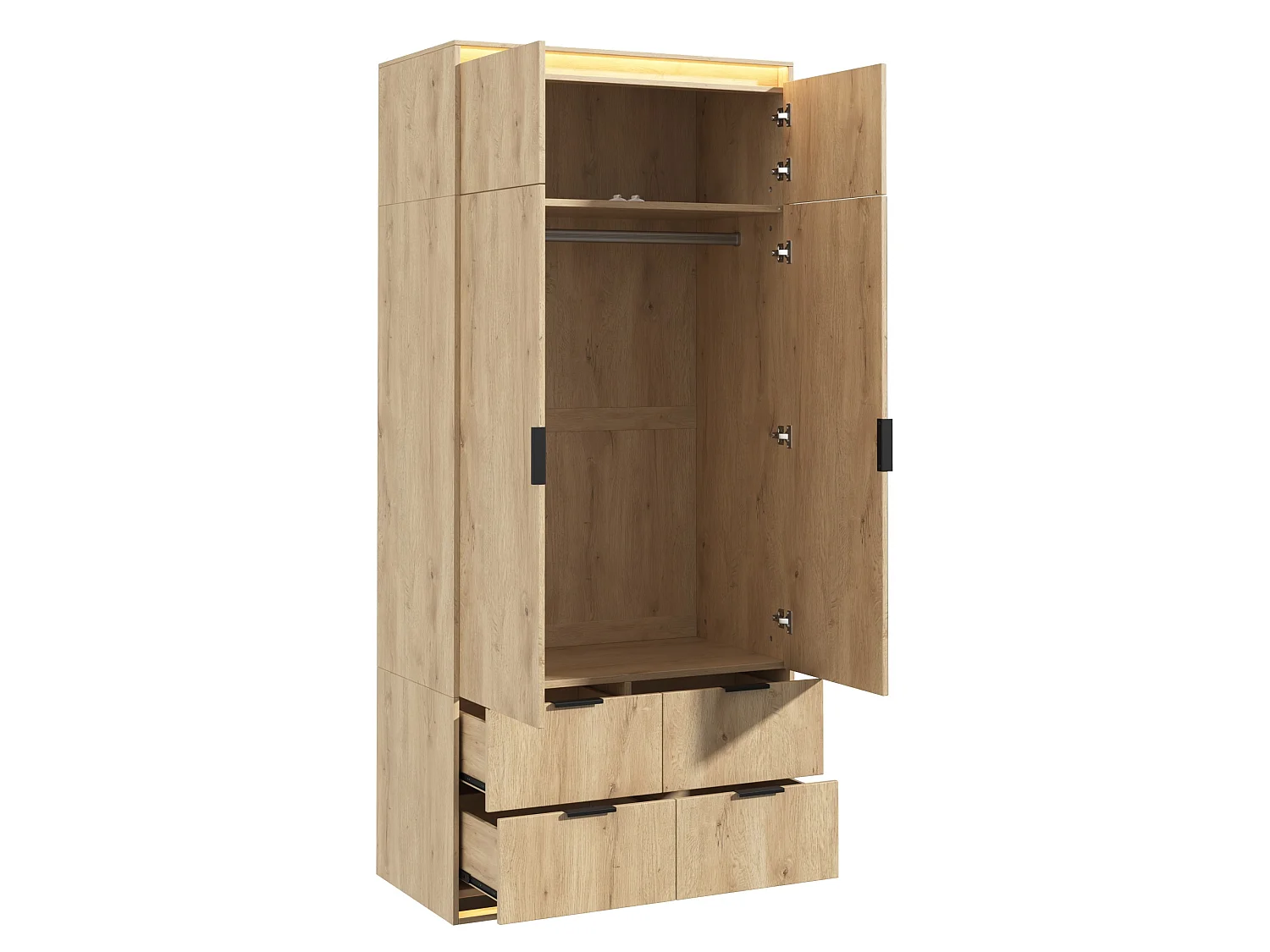 Armoire avec 2 portes, miroir et 4 tiroirs - Couleur bois 90 x 47 x 200 cm