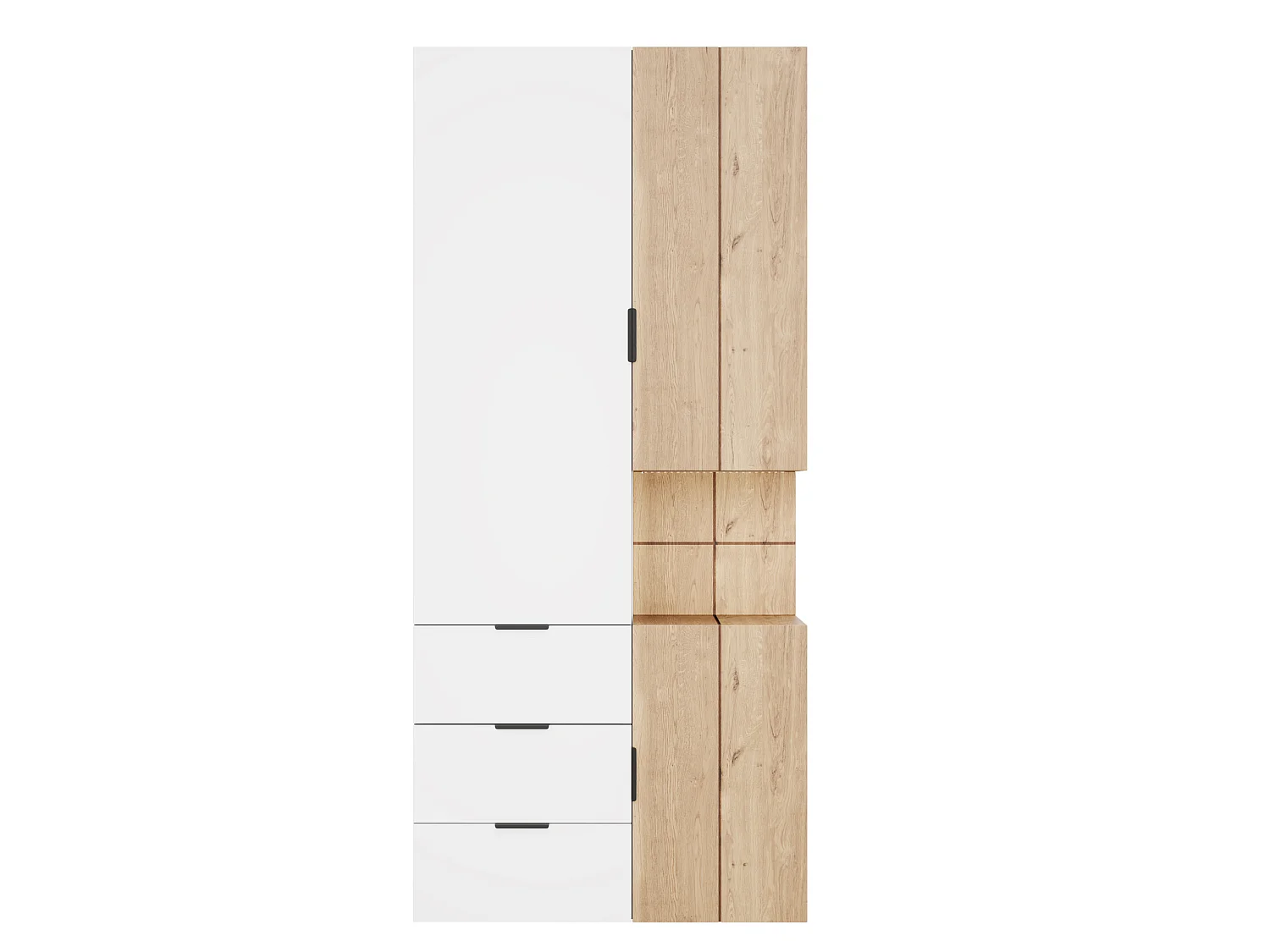 Armoire avec éclairage LED et 4 tiroirs, 3 portes - Naturel clair et blanc