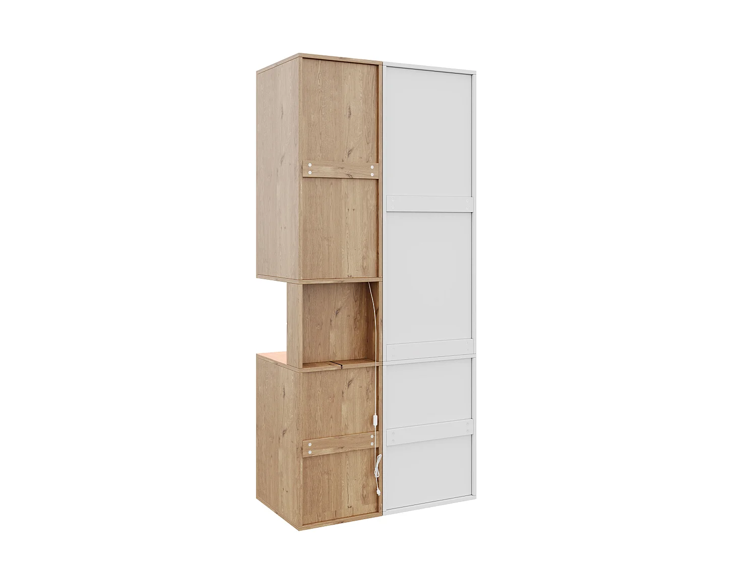 Armoire avec éclairage LED et 4 tiroirs, 3 portes - Naturel clair et blanc