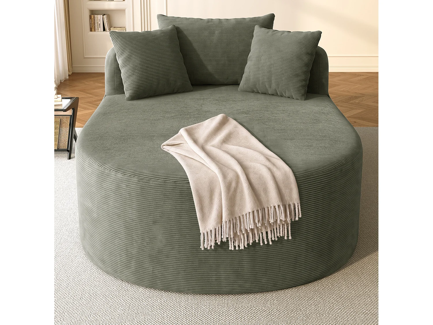 Méridienne compressé ovale 170x112.5 cm en velours côtelé - Vert