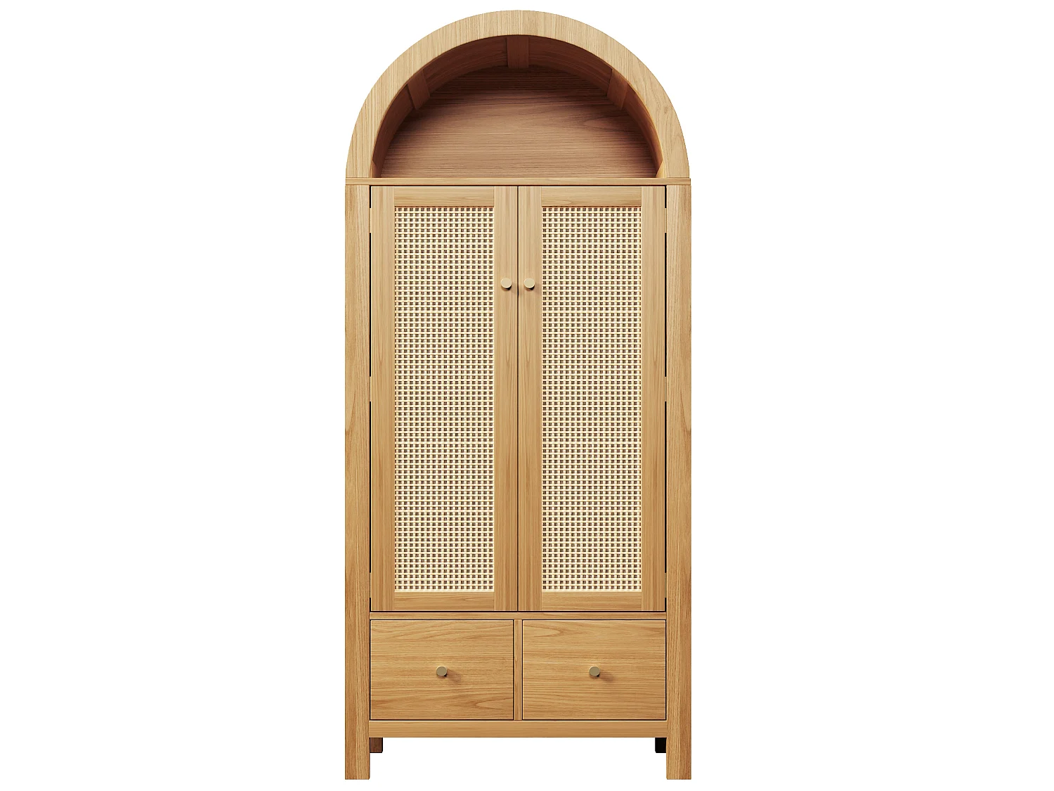 Kledingkast van gevlochten rotan (181 x 78 x 45 cm) met 2 deuren en 2 lades – Lichte natuurlijke afwerking