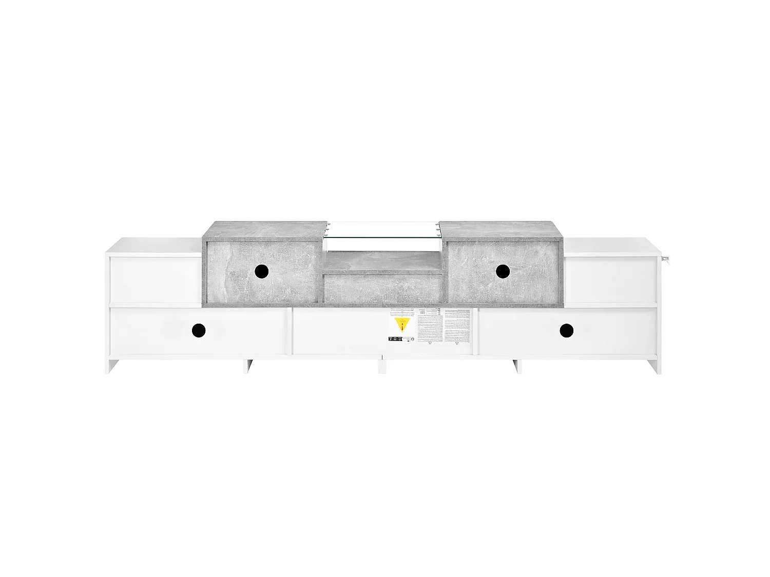 Rack para TV branco e cinza-cimento com portas e gaveta central