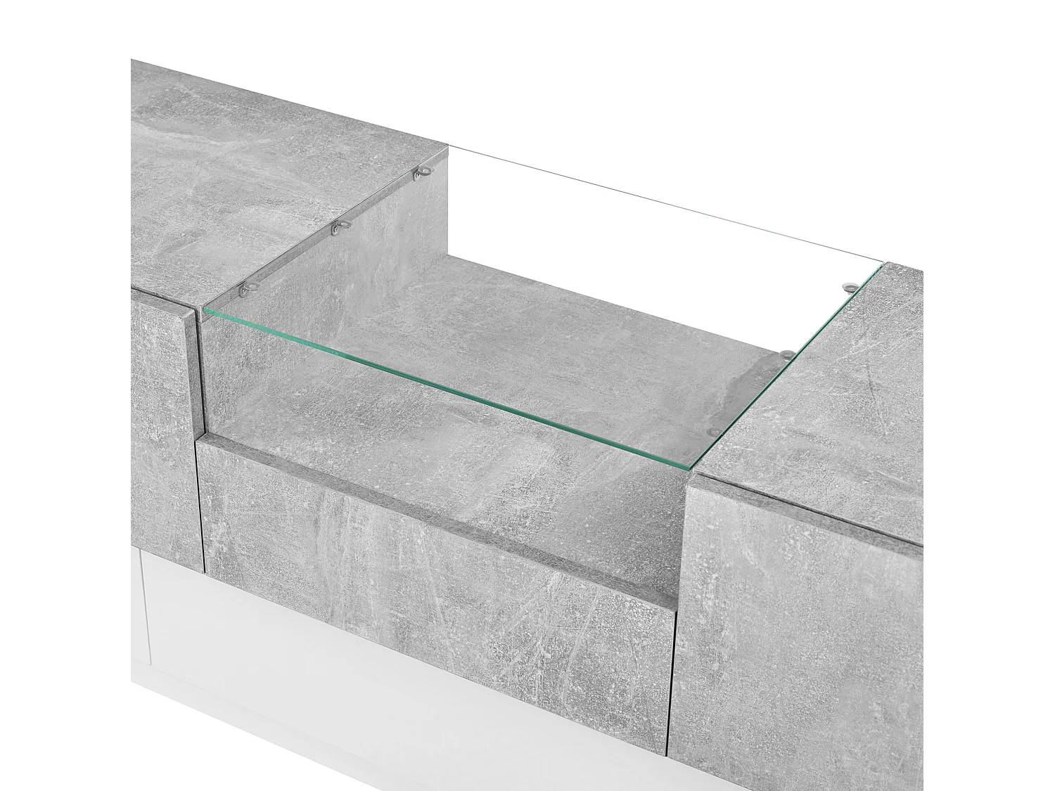 Rack para TV branco e cinza-cimento com portas e gaveta central