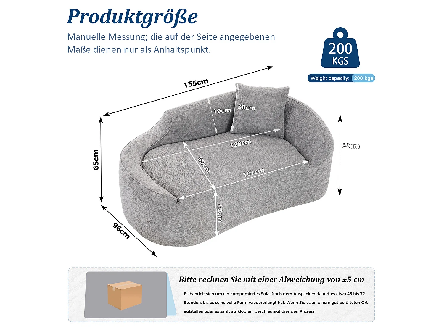 Méridienne arquée en chenille avec coussin – ​​Gris