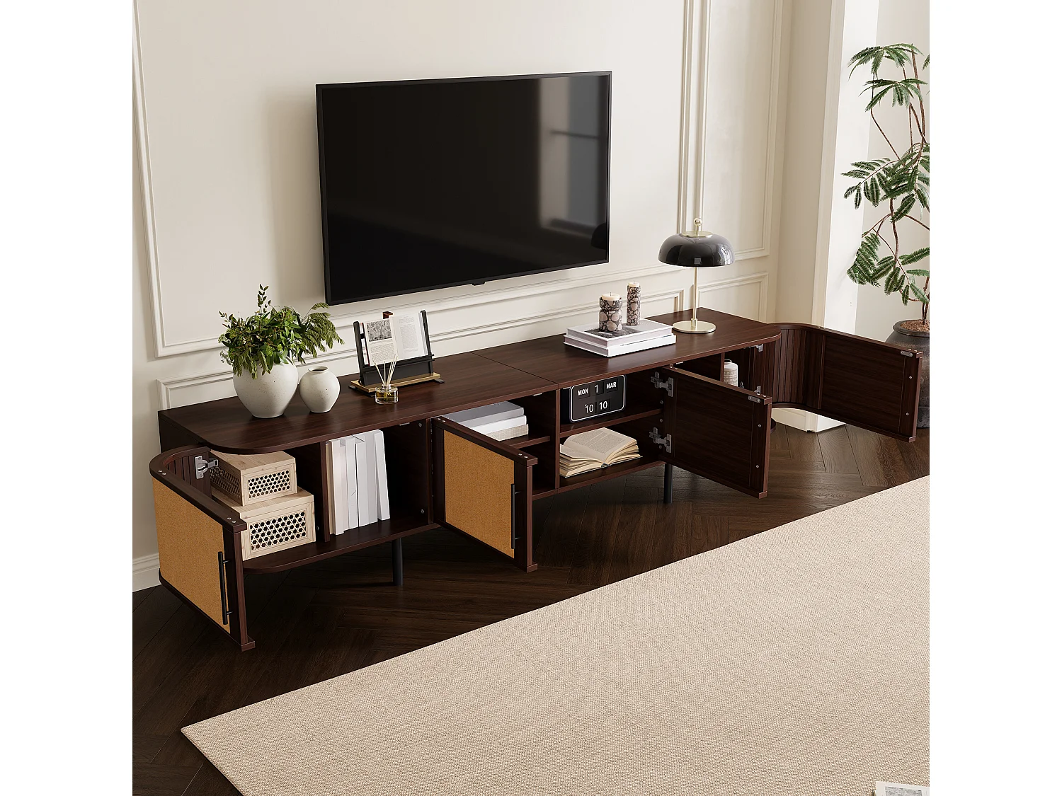 Meuble TV avec 4 portes - Marron 180 × 40 × 45 cm
