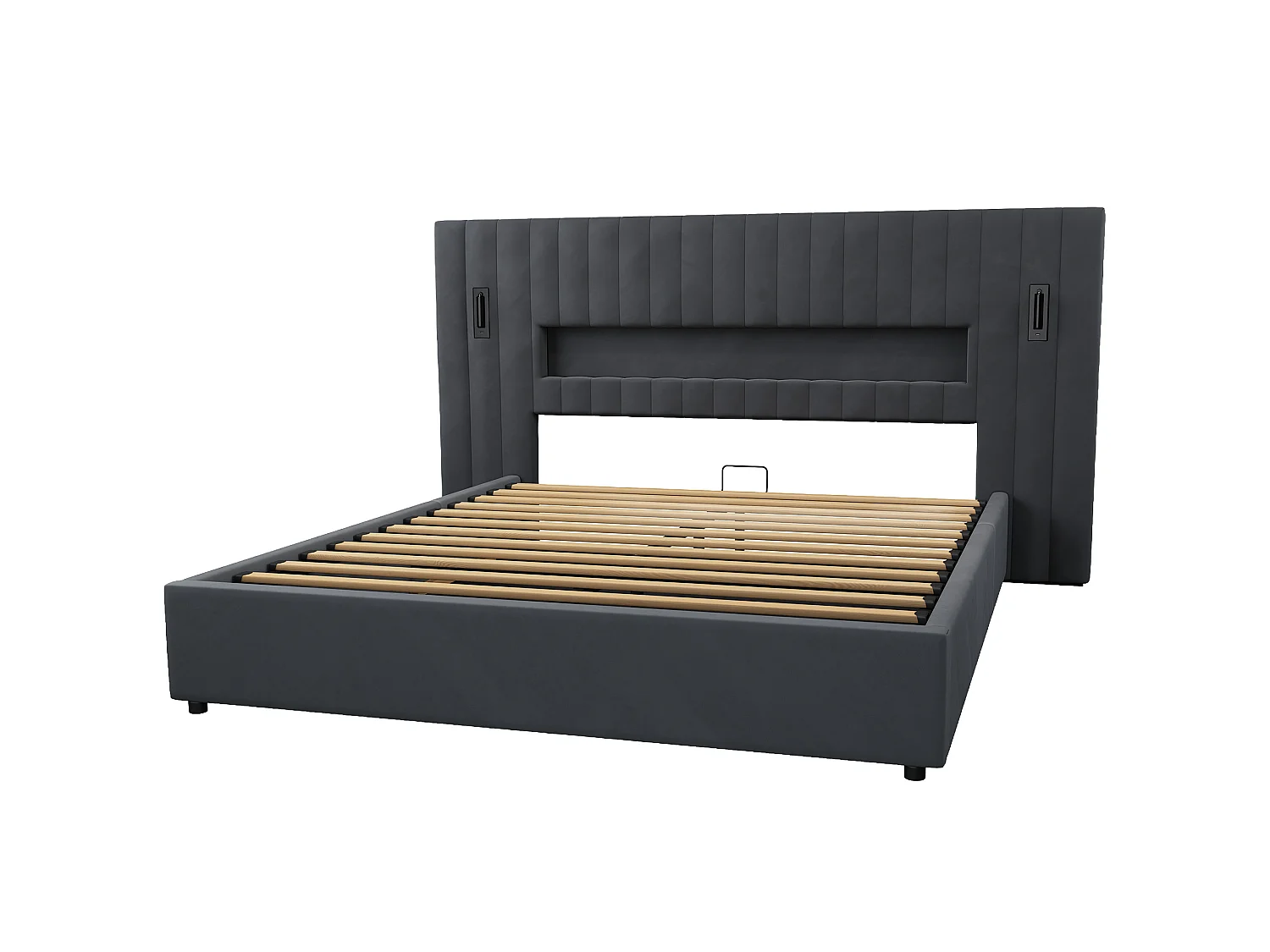 Letto contenitore 180 x 200 cm in velluto con luci da lettura e porte USB - Letto matrimoniale grigio
