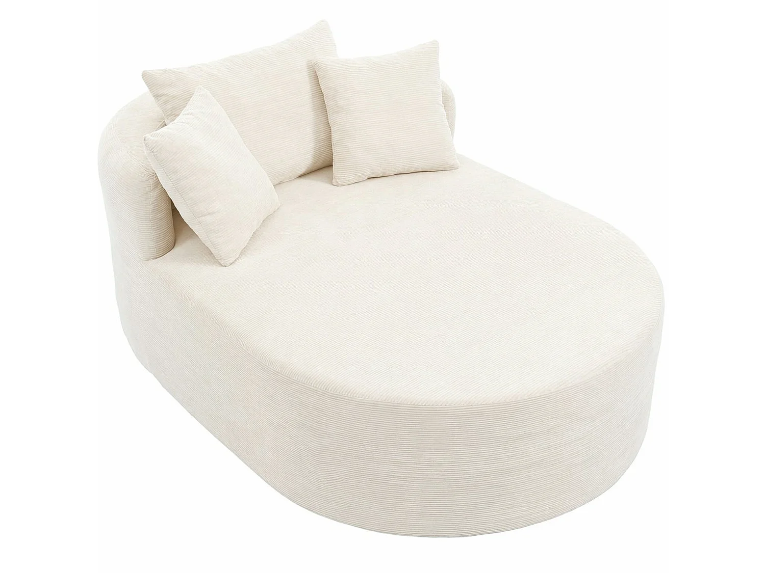 Méridienne compressé ovale 170x112.5 cm en velours côtelé - Beige clair