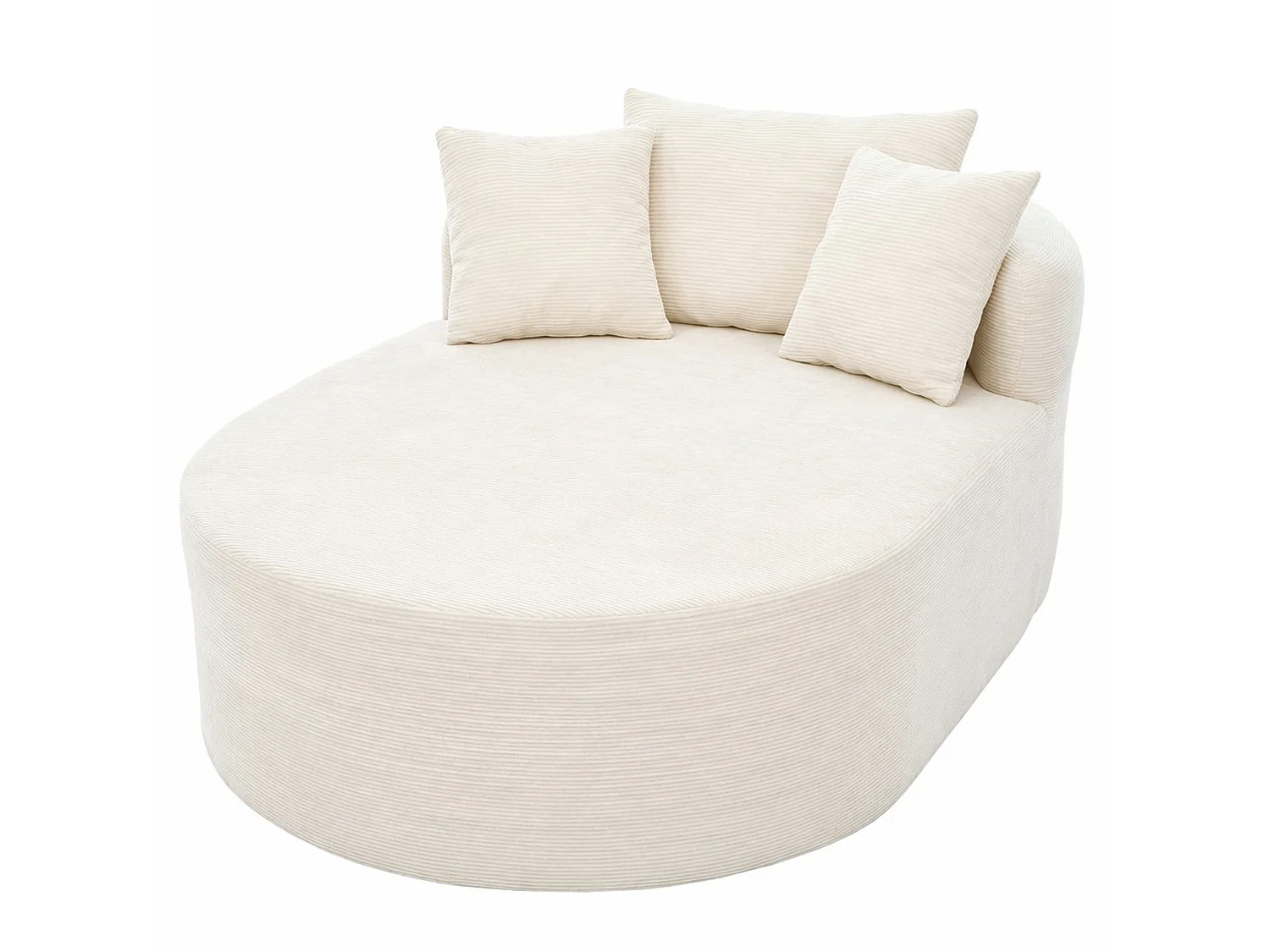 Méridienne compressé ovale 170x112.5 cm en velours côtelé - Beige clair